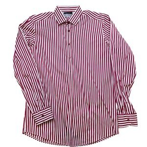 SAND Mens Dress Shirt Striped Long Sleeve Button Up Maroon Cotton Size 41‎